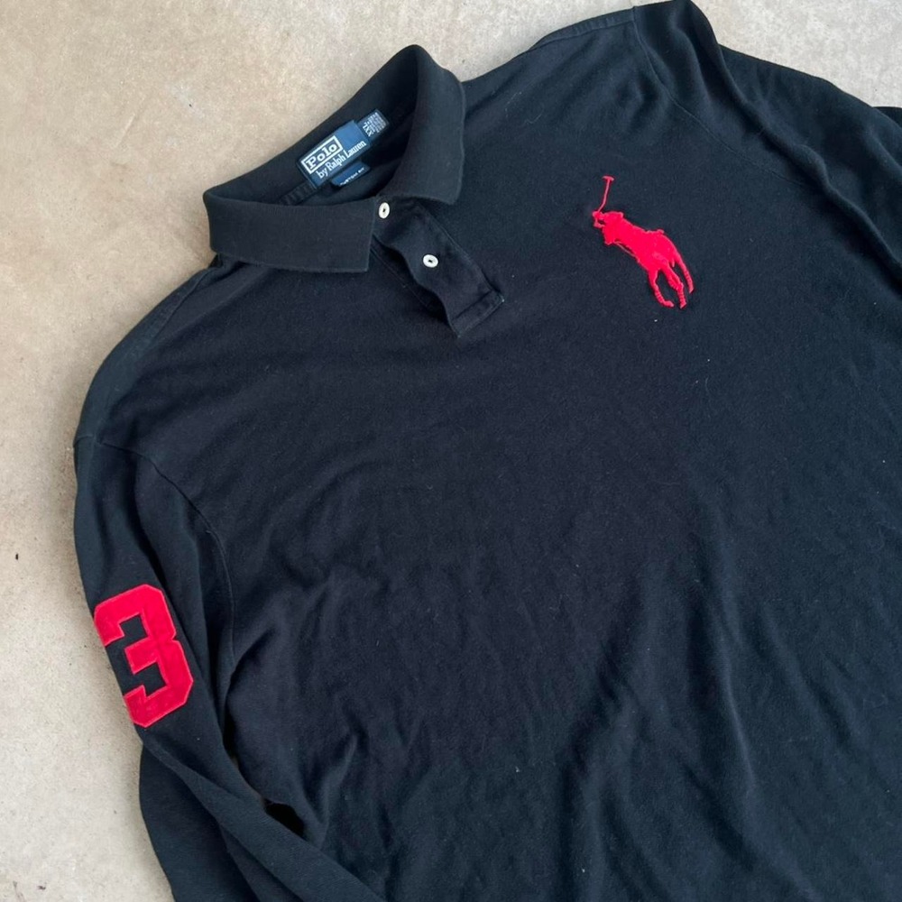 1990s Polo Ralph Lauren Big Pony Triple Black Polo shirt size XXL